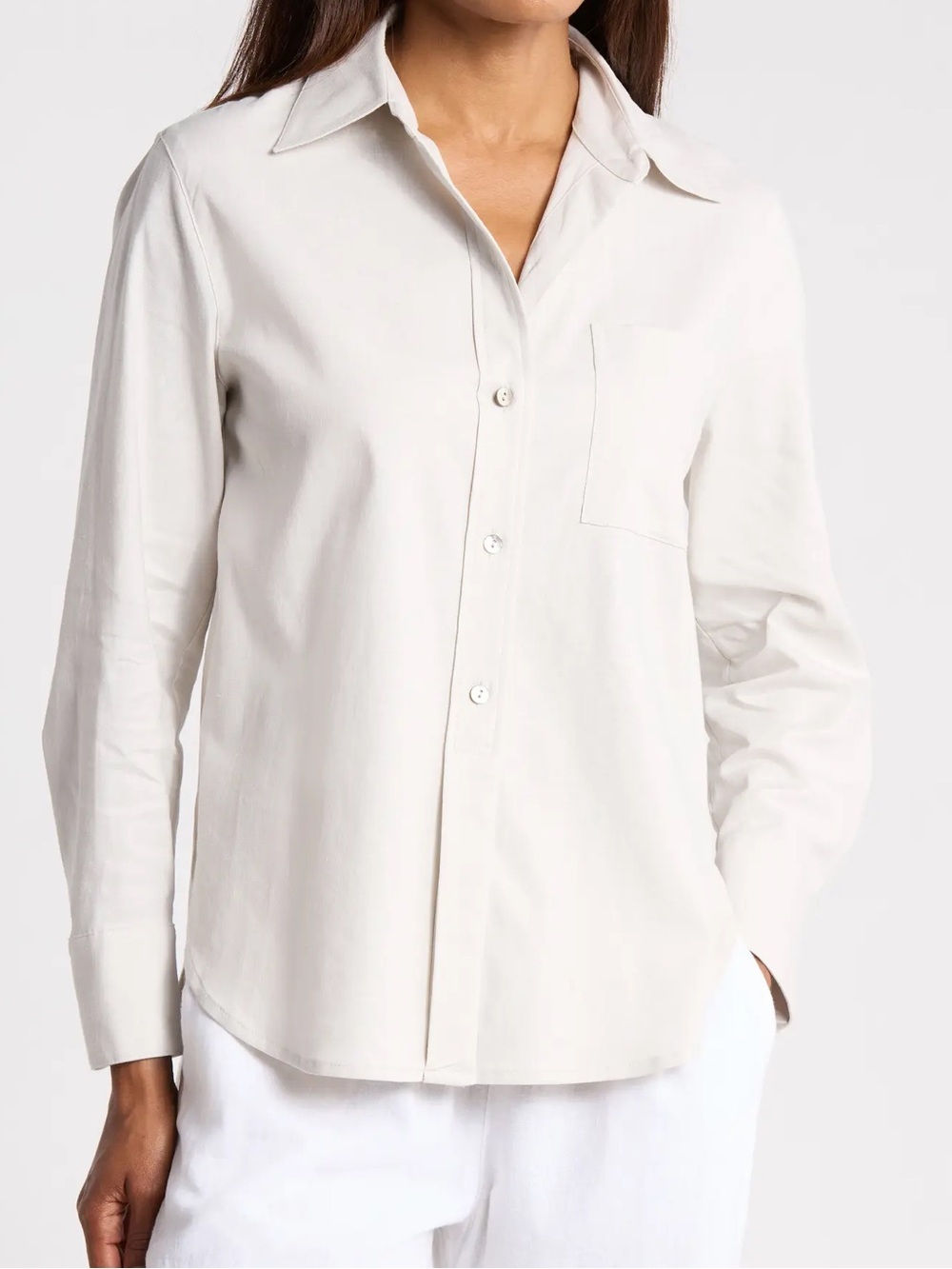 Vince Long Sleeve Linen Blend Button-Up Shirt Off White Color NWT